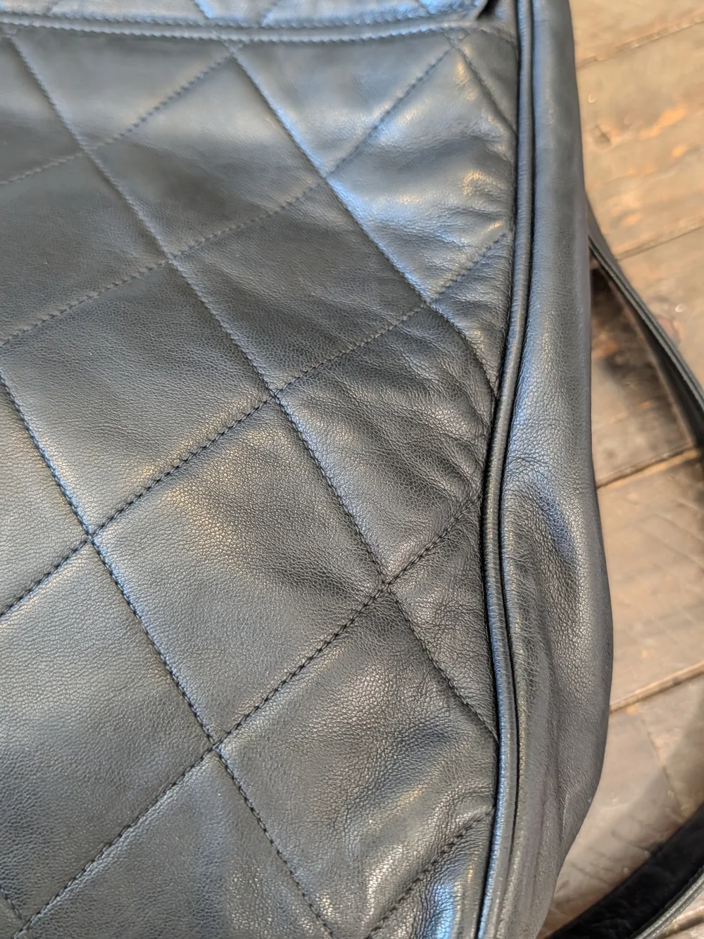 Chanel Vintage Quilted Lambskin Messenger Bag in Black with Gold Hardware
